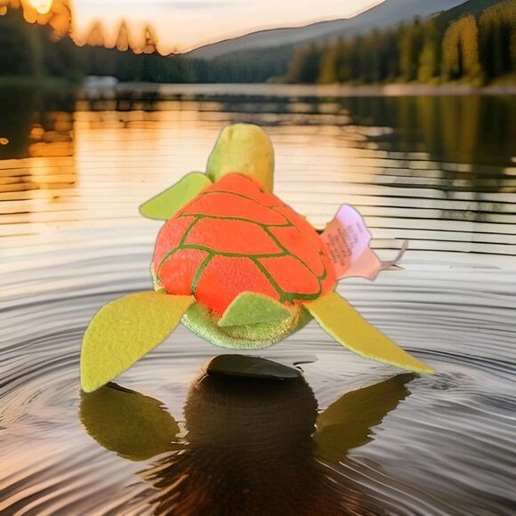 Stuffed Animal Colorful Green Orange Shell Turtle 5.5" × 4.5" Tortoise Plush - Picture 7 of 11